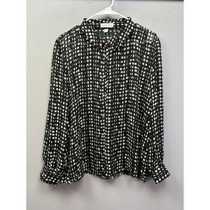 Alex & Jordan Blouse Womens XL Black White‎ Polka Dot Sheer Crystal Button Top